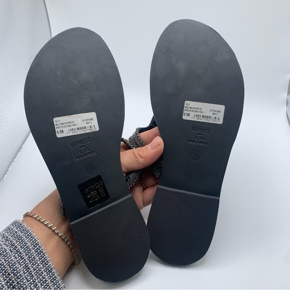 NWOB Schutz Tilly Crystal-Embellished Sandals black leather size 6.5B 1299 - Picture 6 of 7